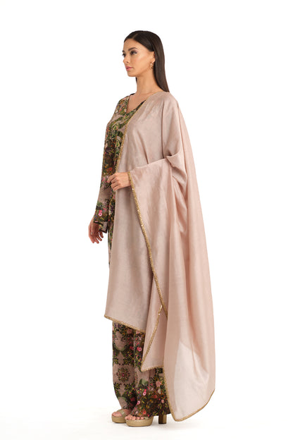 Botanical Print raw silk tunic set