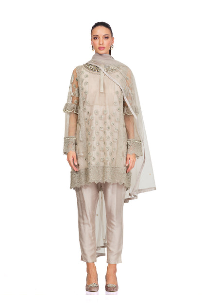Ivory embellished tunic set