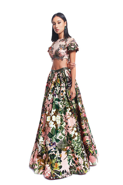Printed Patchwork Blouse & Lehenga
