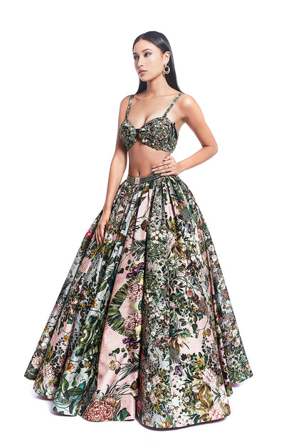 Mulitcolour printed Bustier & Skirt
