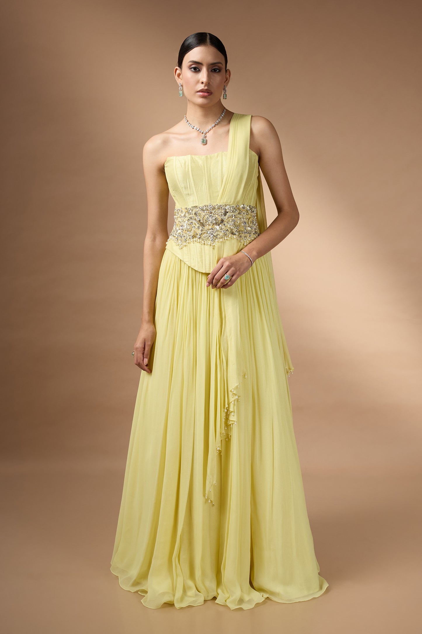Yellow corset fit top and skirt set