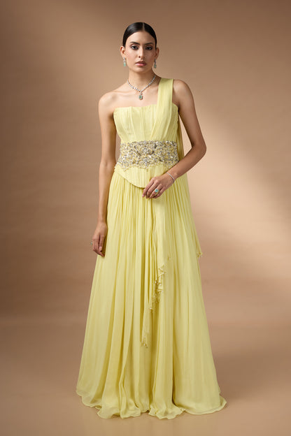 Yellow corset fit top and skirt set