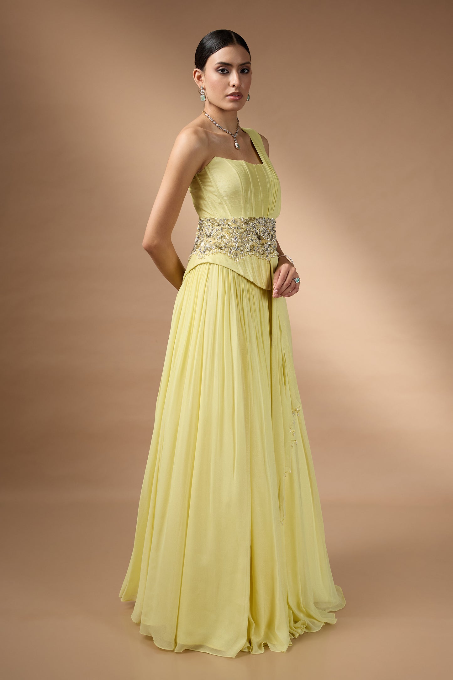 Yellow corset fit top and skirt set