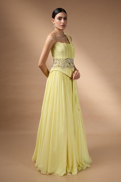 Yellow corset fit top and skirt set