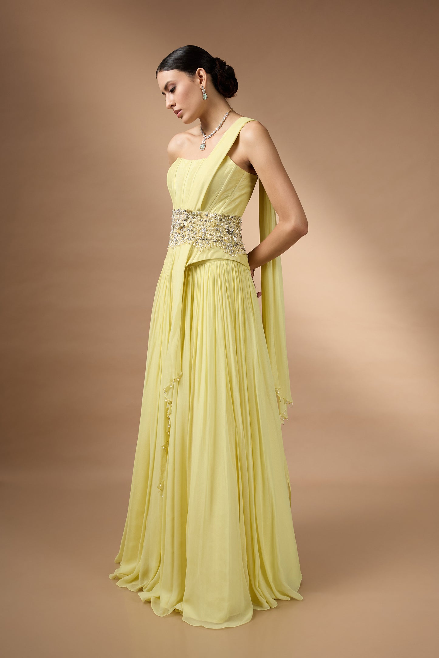 Yellow corset fit top and skirt set