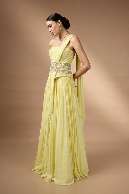 Yellow corset fit top and skirt set