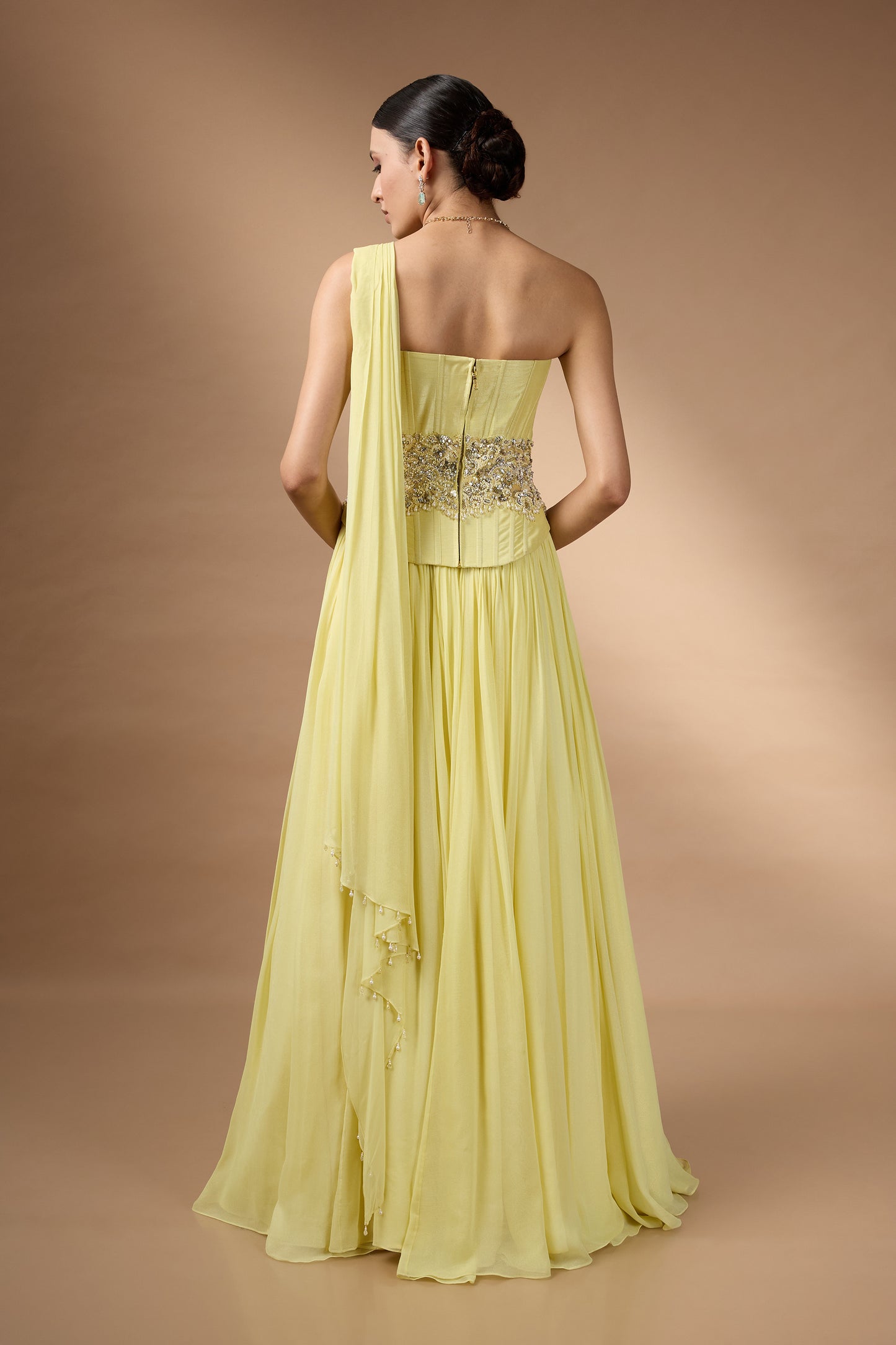 Yellow corset fit top and skirt set
