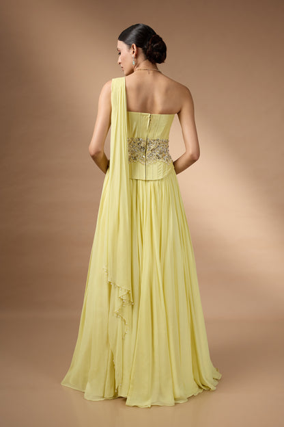 Yellow corset fit top and skirt set