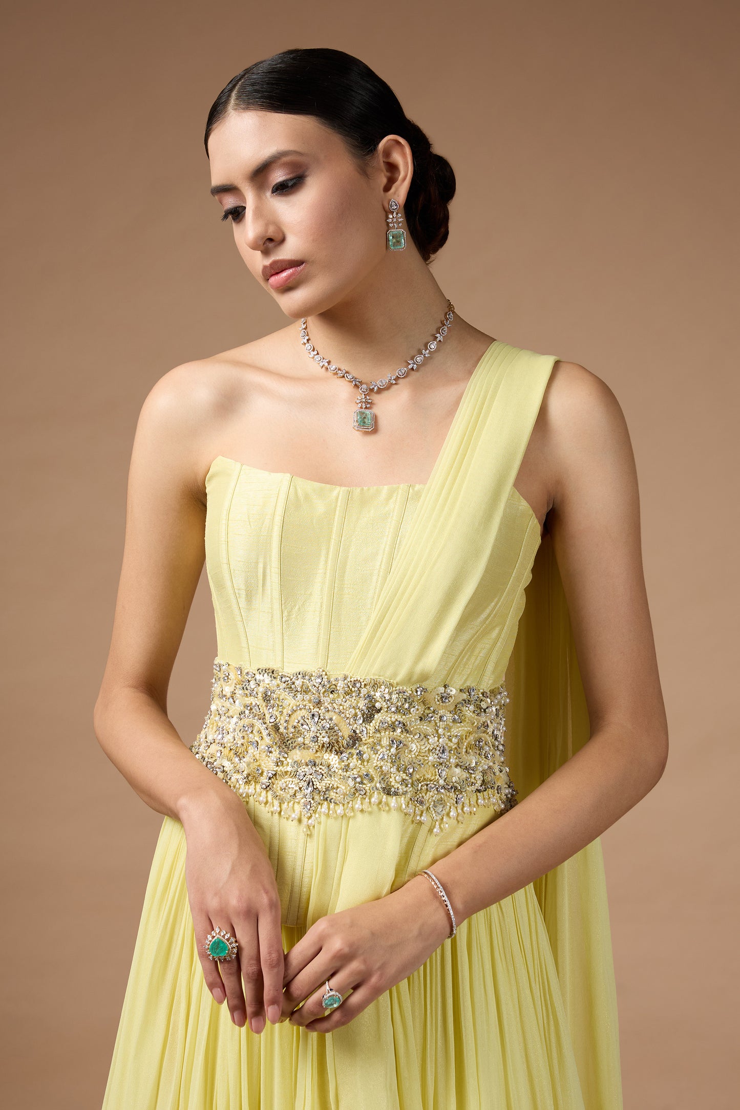 Yellow corset fit top and skirt set