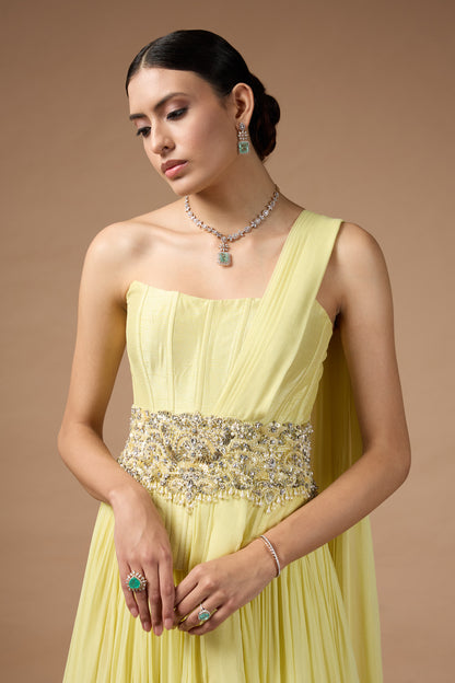 Yellow corset fit top and skirt set