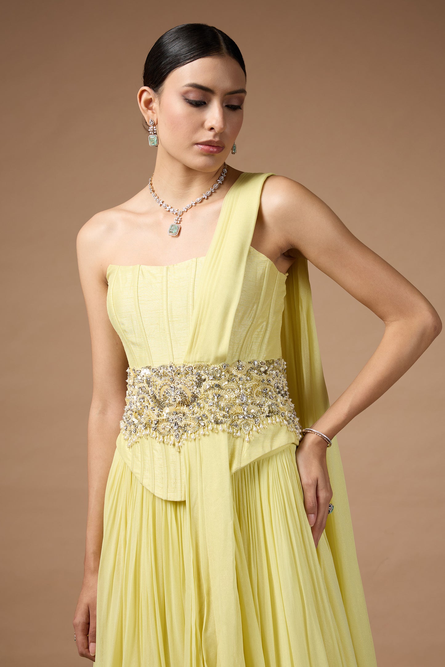Yellow corset fit top and skirt set