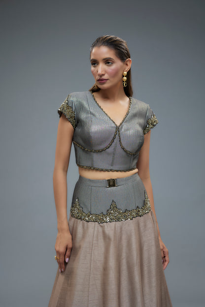Grey Embroidered lehenga and Blouse