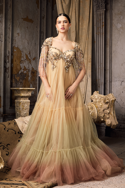 Pink & Yellow Ombre Tulle Gown