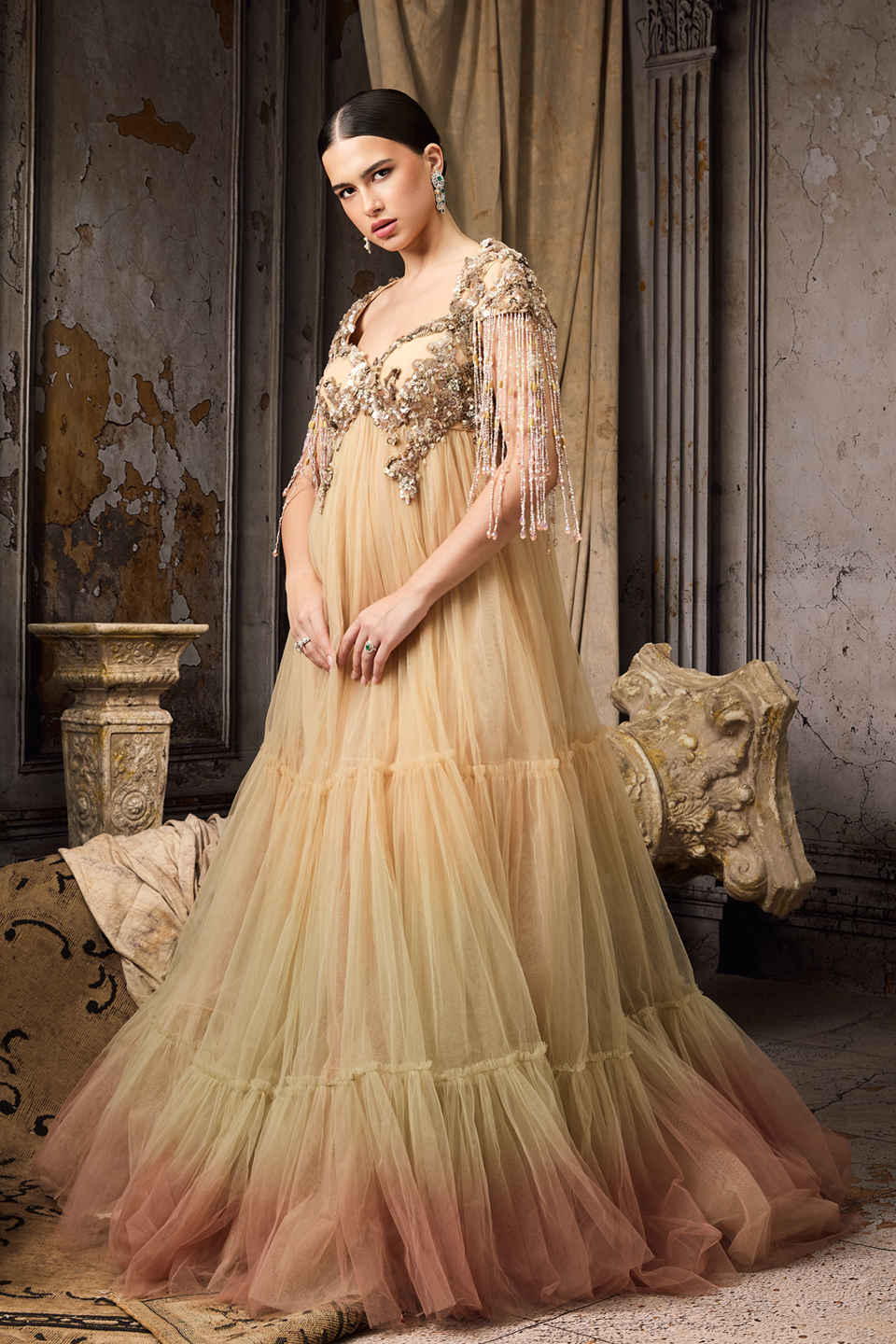 Pink & Yellow Ombre Tulle Gown