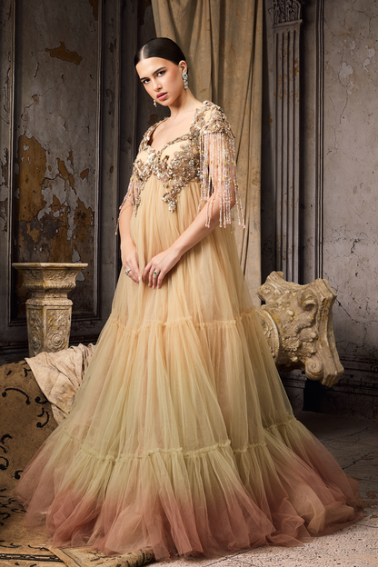 Pink & Yellow Ombre Tulle Gown