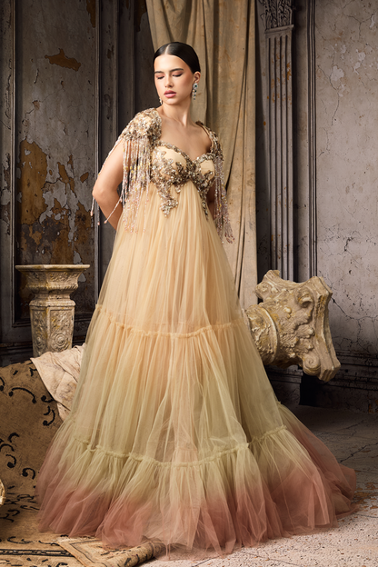 Pink & Yellow Ombre Tulle Gown