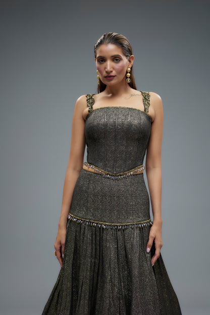 Antique Gold Lehenga with Corset Blouse