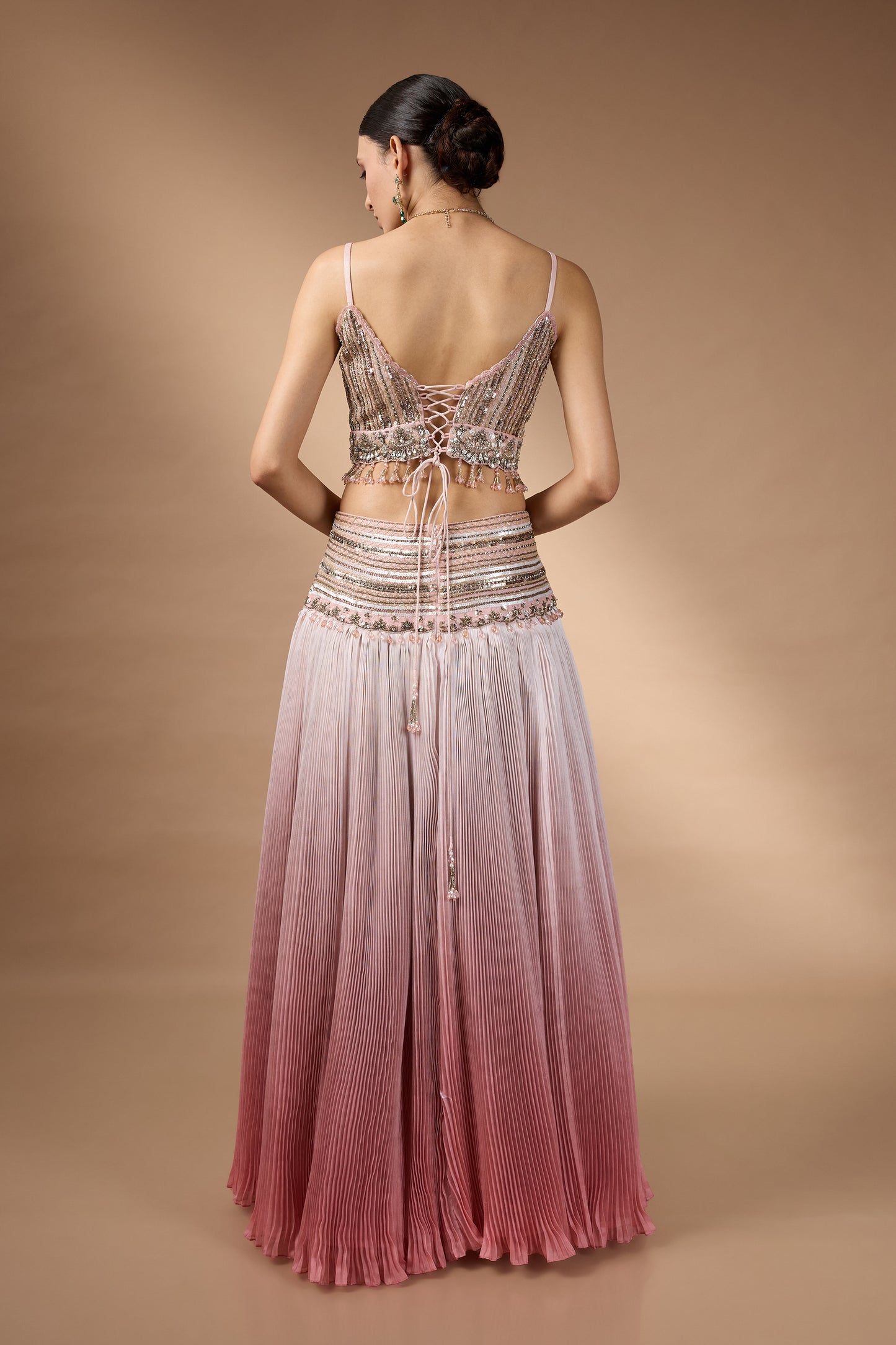 Pink embriodered blouse with lehenga set