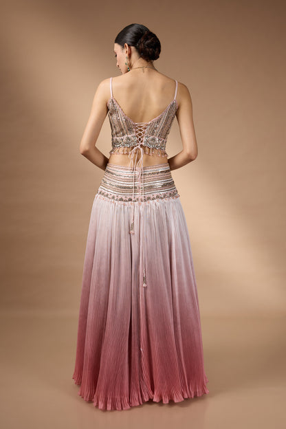 Pink embriodered blouse with lehenga set
