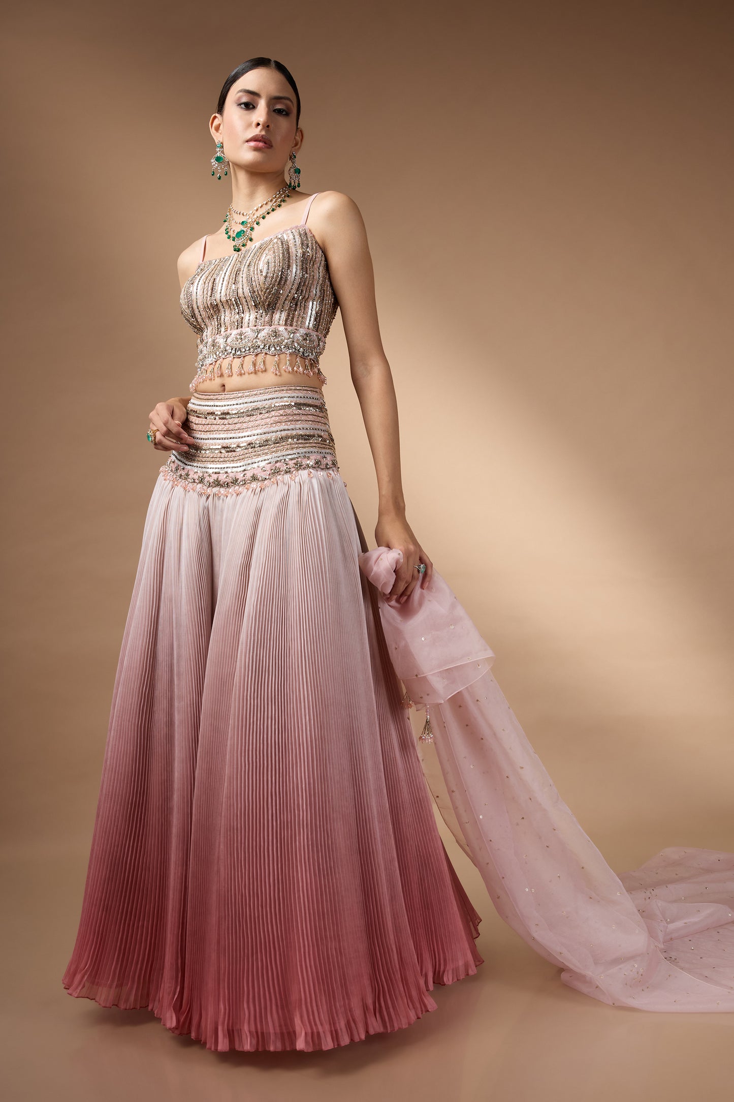 Pink embriodered blouse with lehenga set