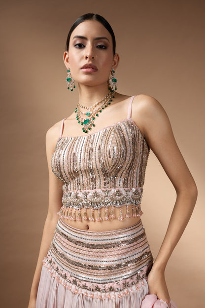 Pink embriodered blouse with lehenga set