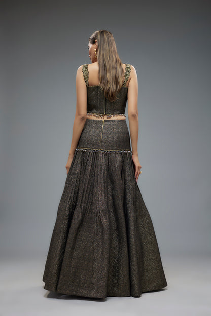Antique Gold Lehenga with Corset Blouse