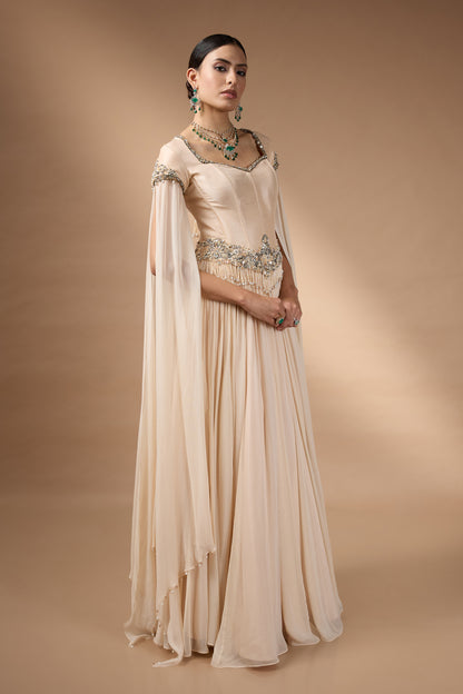 Pale yellow corset with Patchwork with skirt set