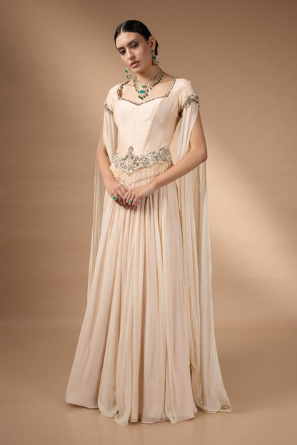 Pale yellow corset with Patchwork with skirt set