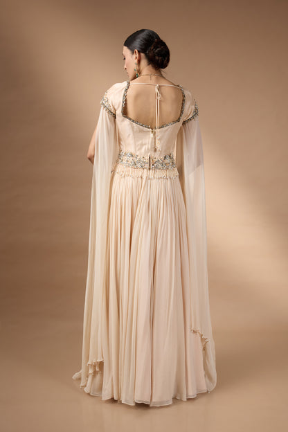 Pale yellow corset with Patchwork with skirt set