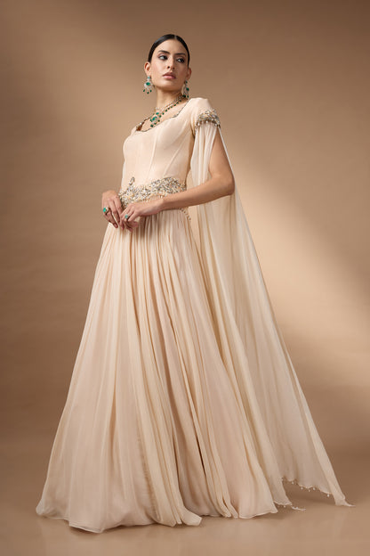 Pale yellow corset with Patchwork with skirt set