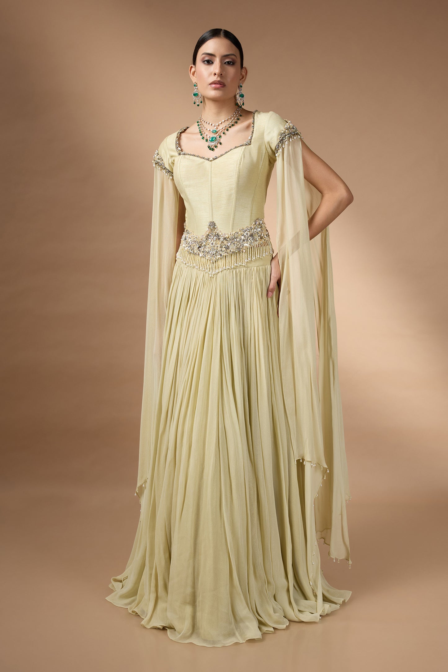 Yellow corset with Patchwork with skirt set