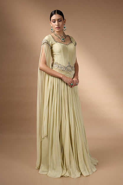 Yellow corset with Patchwork with skirt set