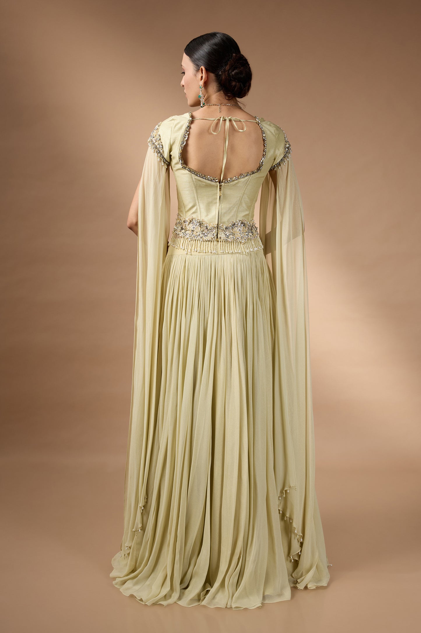 Yellow corset with Patchwork with skirt set