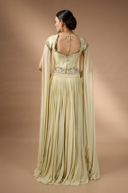 Yellow corset with Patchwork with skirt set