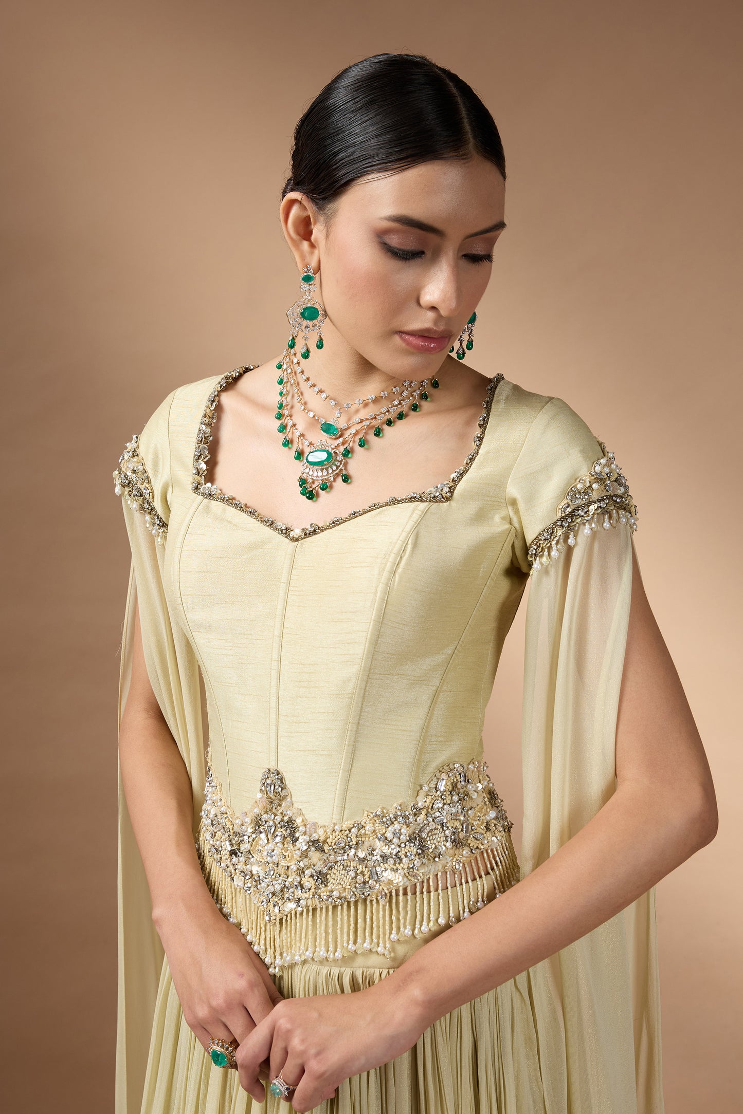 Yellow corset with Patchwork with skirt set