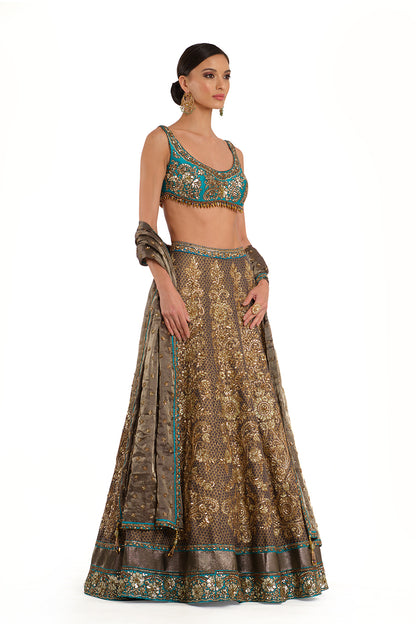 Sequin Embroidered Lehenga & Blouse with Dupatta