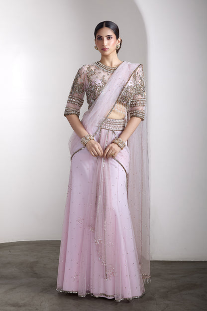 Pink drapped saree set
