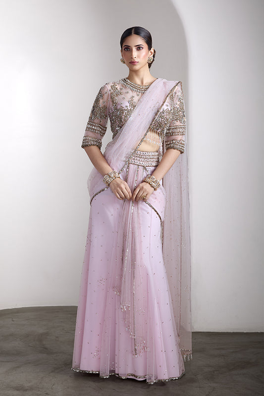 Pink drapped saree set