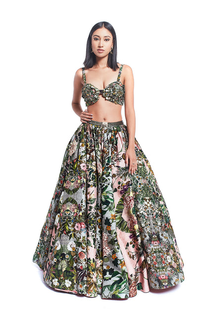 Mulitcolour printed Bustier & Skirt