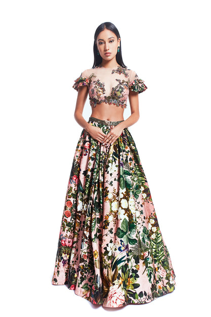 Printed Patchwork Blouse & Lehenga