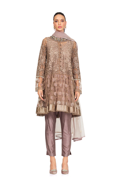 Taupe embellished tunic set
