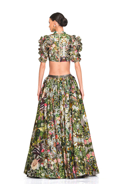 Printed Ruffle Blouse & Lehenga