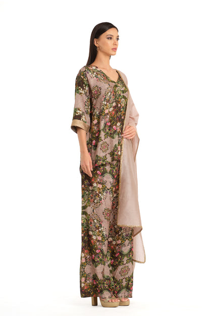 Botanical Print raw silk tunic set