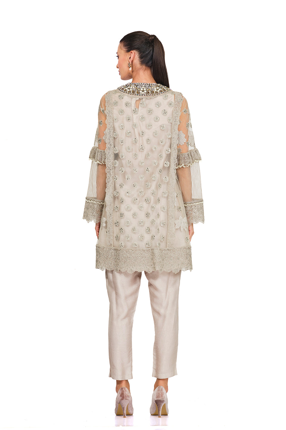 Ivory embellished tunic set