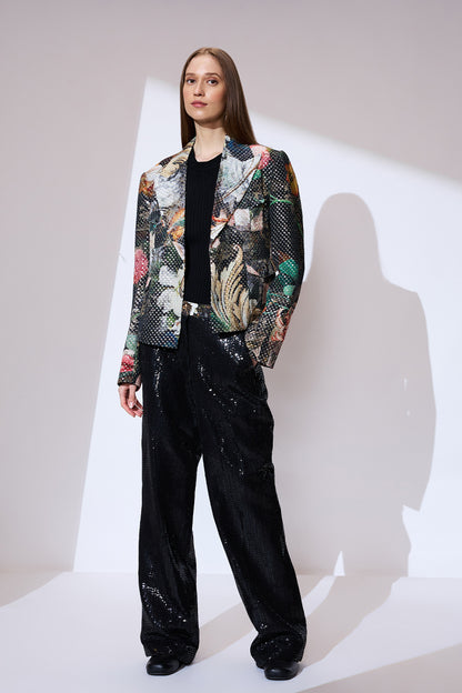 black Printed blazer