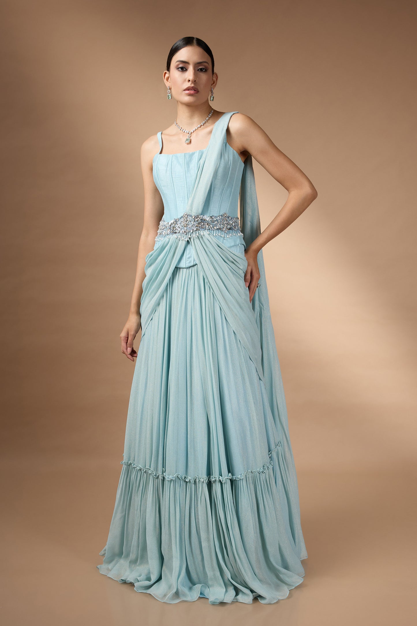 Blue Corset Top with a skirt set