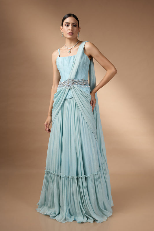 Blue Corset Top with a skirt set