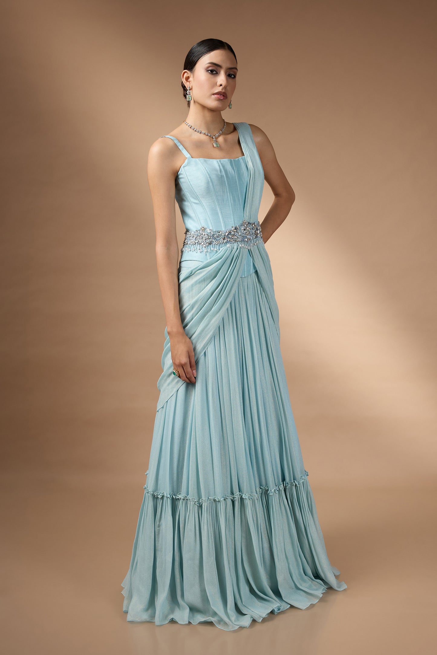 Blue Corset Top with a skirt set