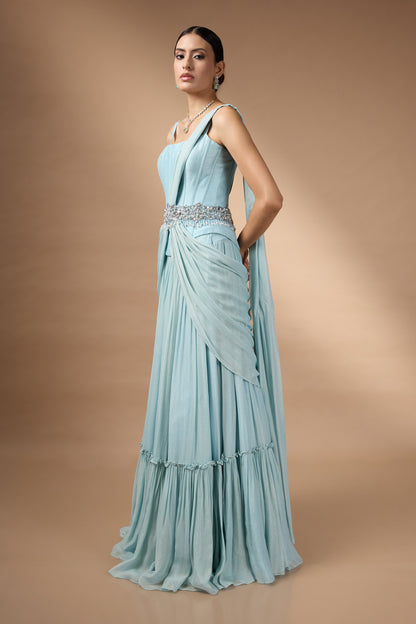 Blue Corset Top with a skirt set