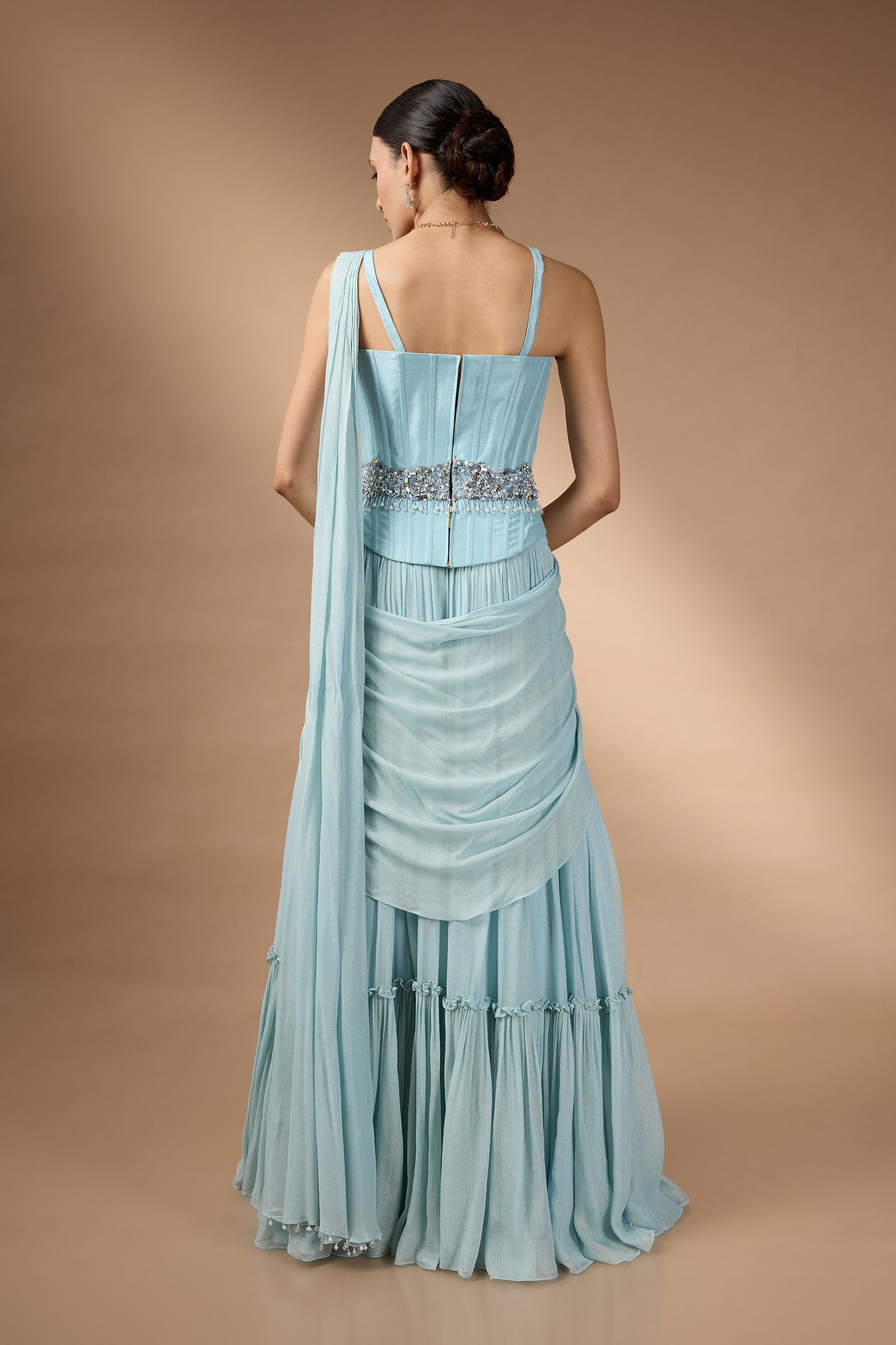 Blue Corset Top with a skirt set